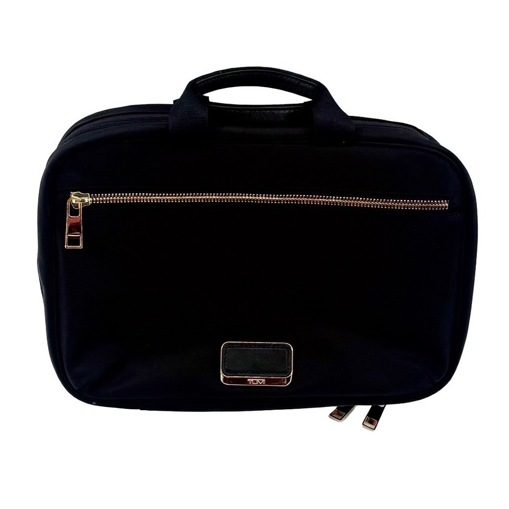Tumi Voyageur Madina Cosmetic Bag Black Gold Hanging Travel Organizer Pouch